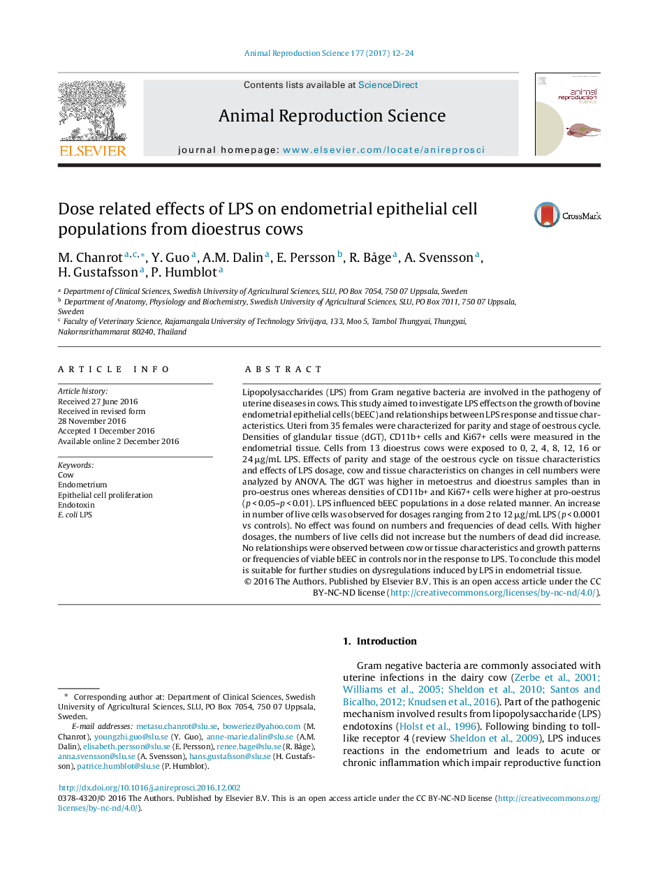 Dose related effects of LPS on endometrial epithelial cell populations from dioestrus cows