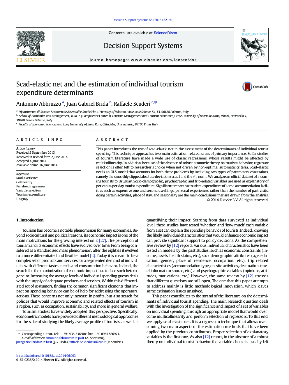 Scad-elastic net and the estimation of individual tourism expenditure determinants