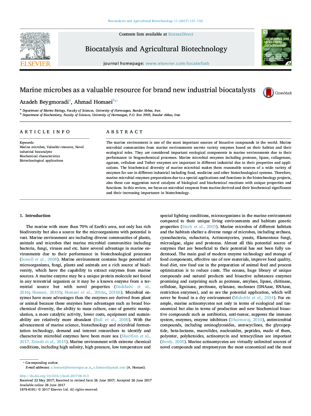 Marine microbes as a valuable resource for brand new industrial biocatalysts