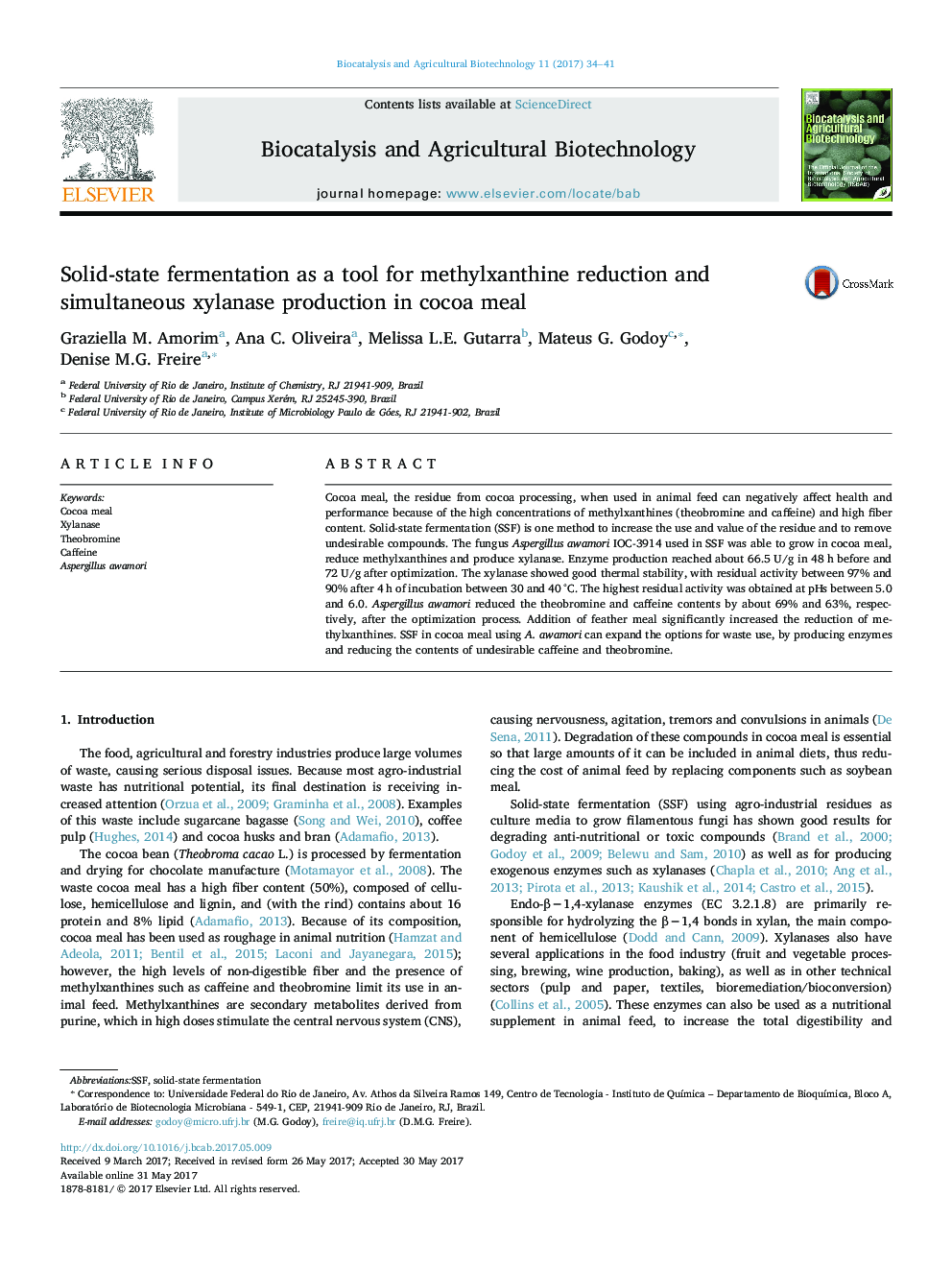 Solid-state fermentation as a tool for methylxanthine reduction and simultaneous xylanase production in cocoa meal