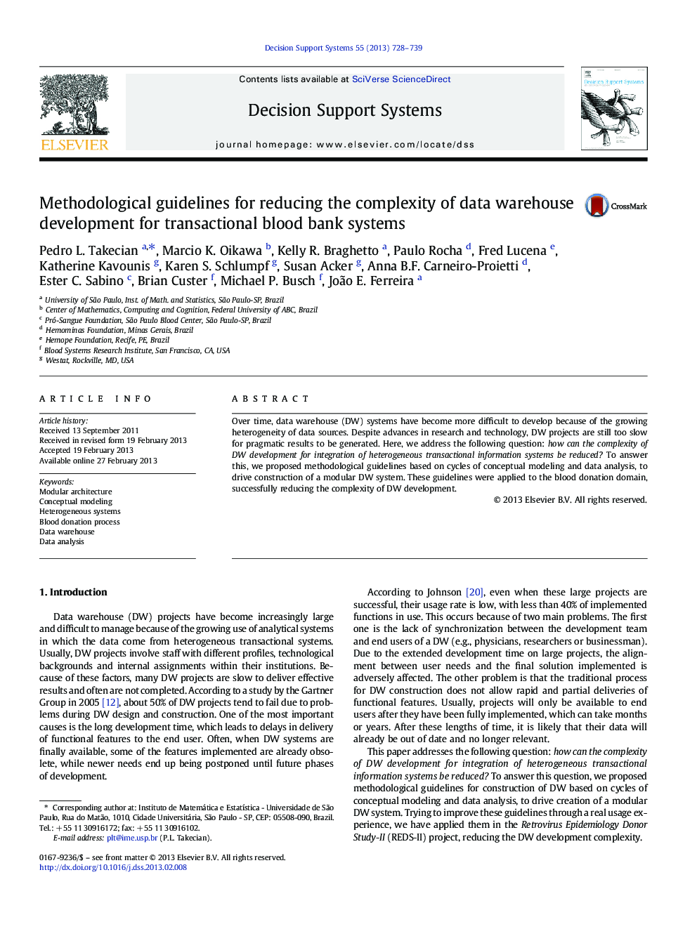 Methodological guidelines for reducing the complexity of data warehouse development for transactional blood bank systems