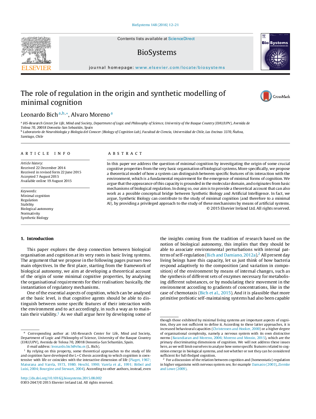 The role of regulation in the origin and synthetic modelling of minimal cognition