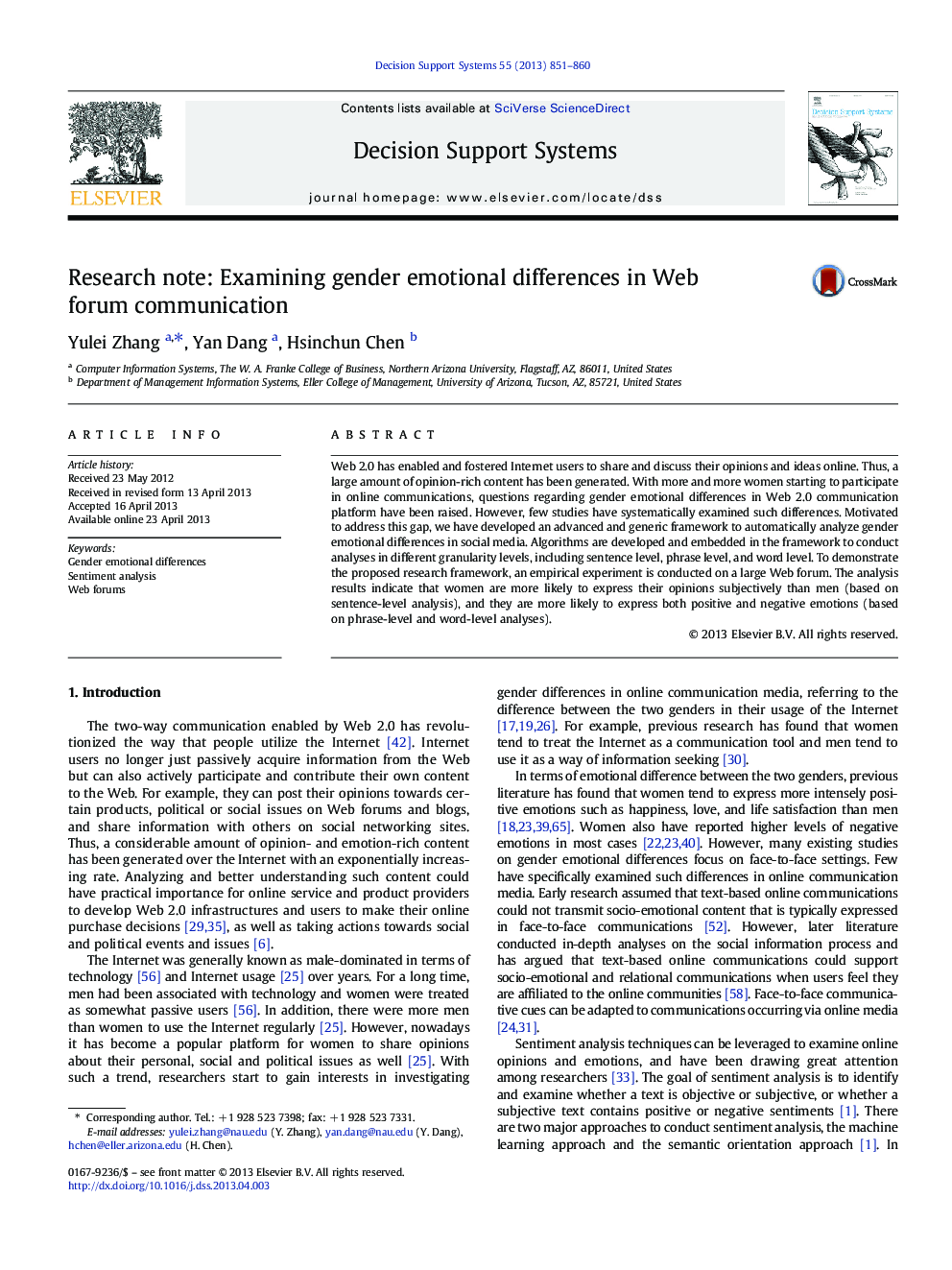 Research note: Examining gender emotional differences in Web forum communication