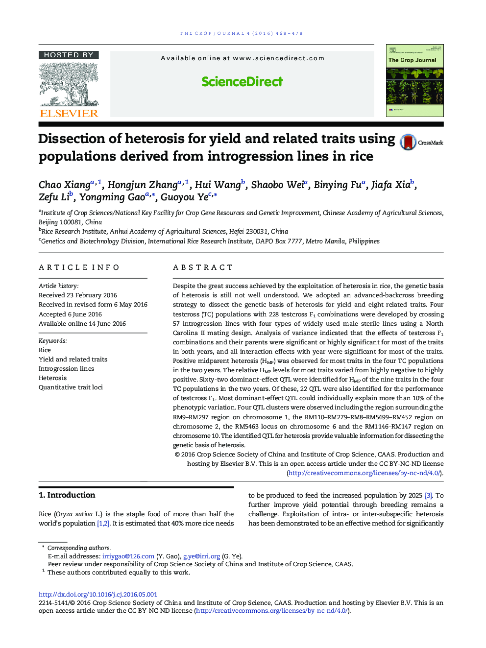 Dissection of heterosis for yield and related traits using populations derived from introgression lines in rice