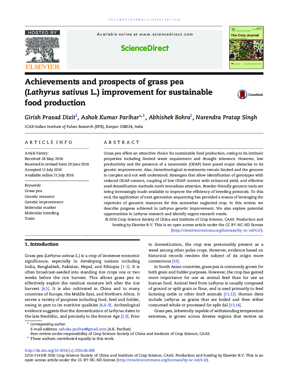 Achievements and prospects of grass pea (Lathyrus sativus L.) improvement for sustainable food production