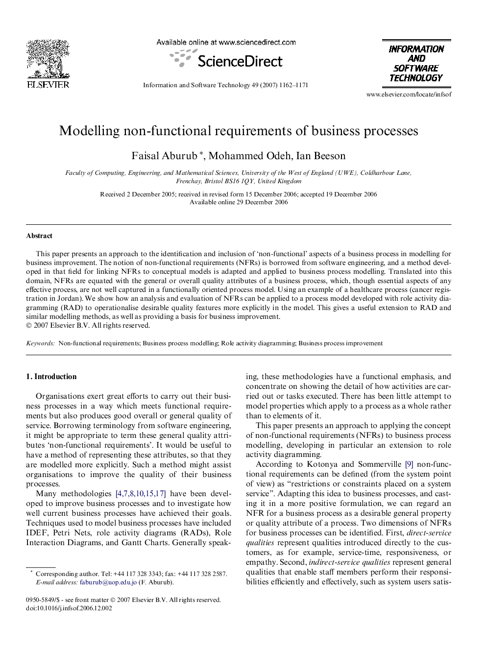 Modelling non-functional requirements of business processes