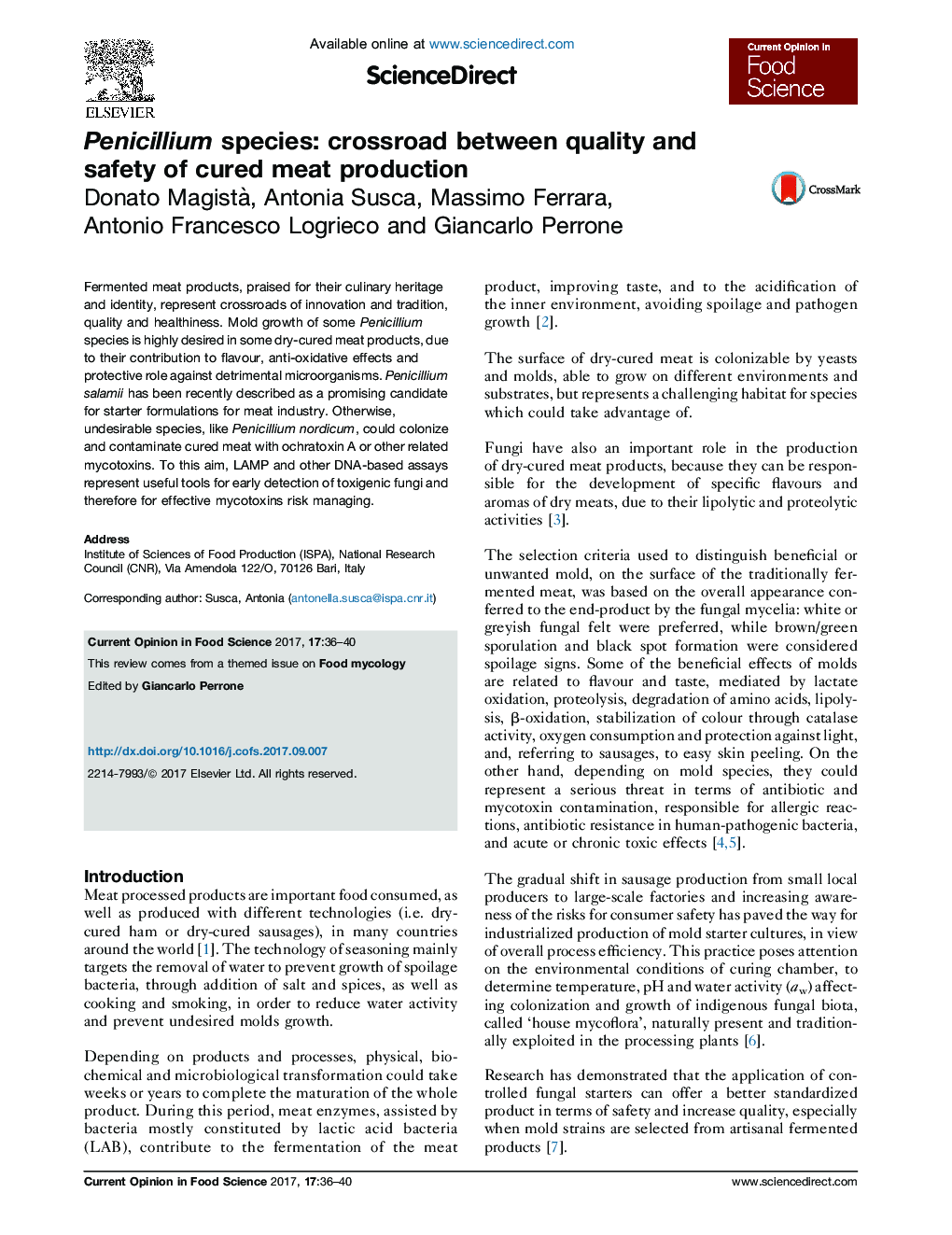 Penicillium species: crossroad between quality and safety of cured meat production