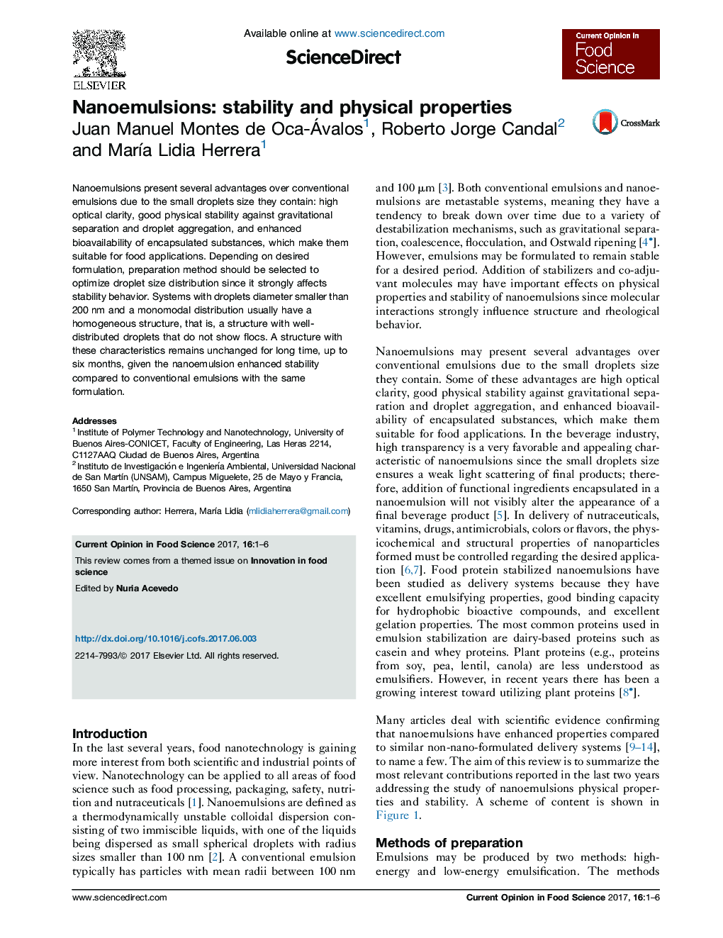 Nanoemulsions: stability and physical properties