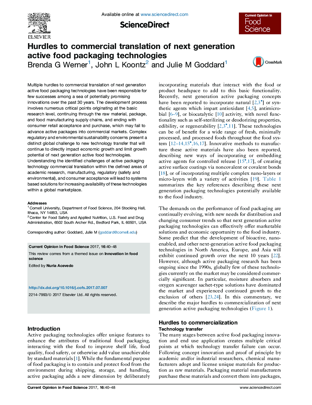 Hurdles to commercial translation of next generation active food packaging technologies