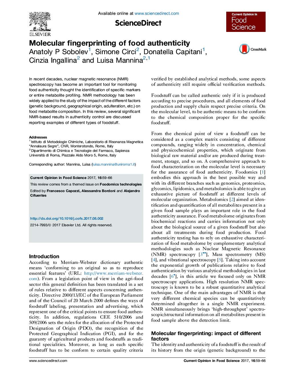 Molecular fingerprinting of food authenticity