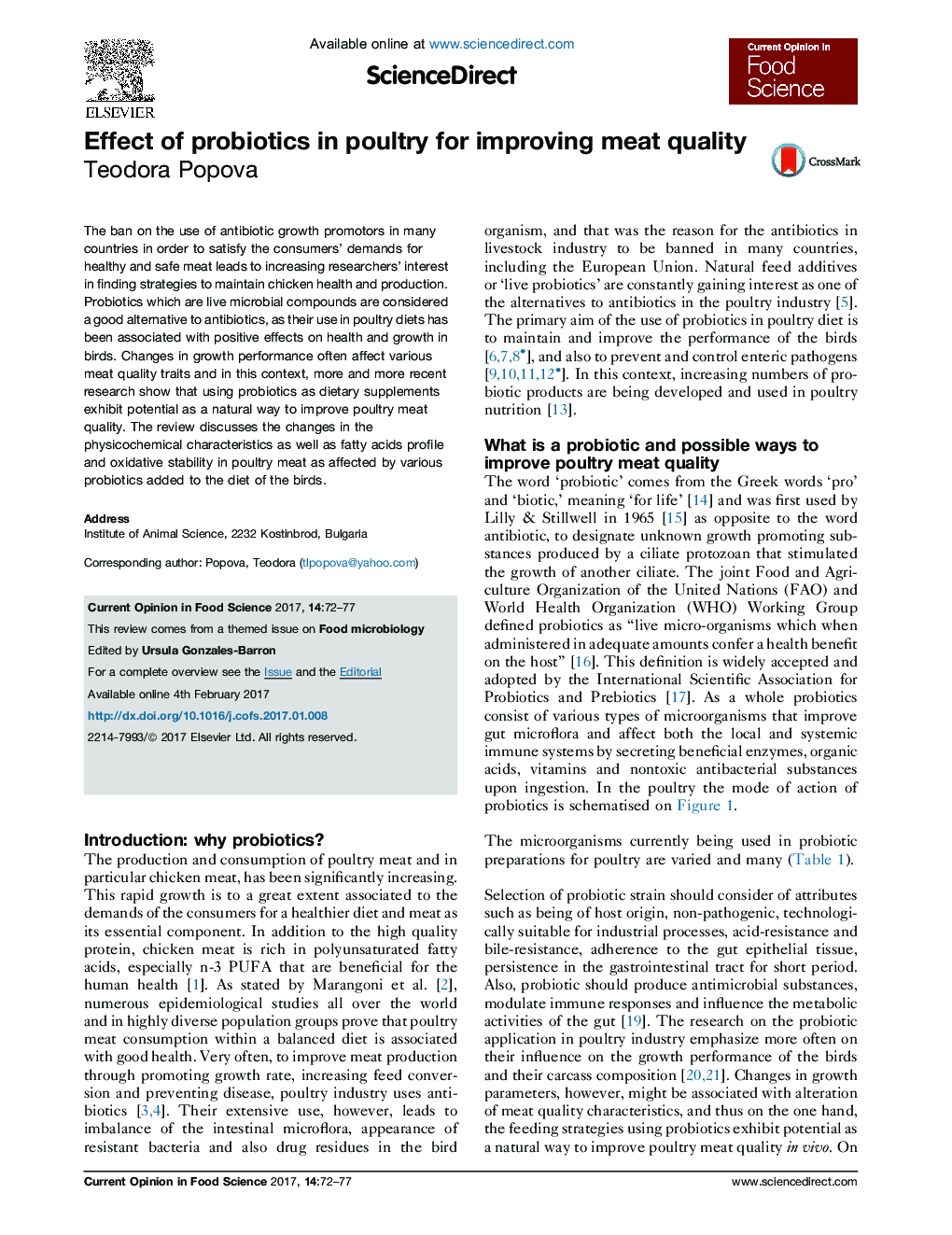 Effect of probiotics in poultry for improving meat quality