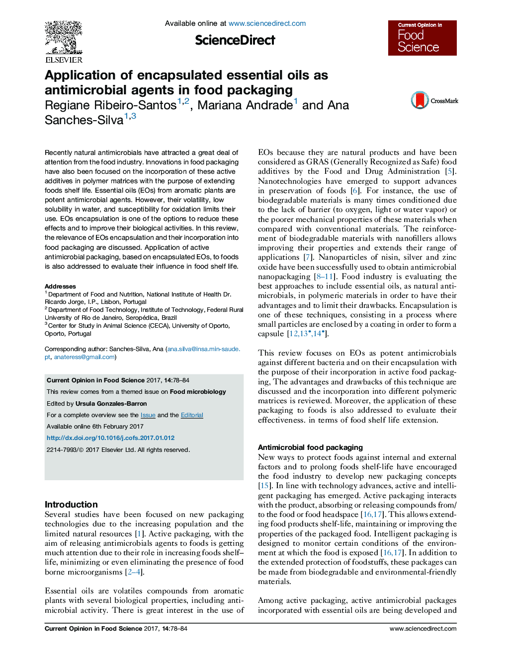 Application of encapsulated essential oils as antimicrobial agents in food packaging