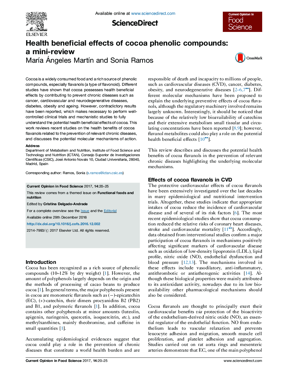 Health beneficial effects of cocoa phenolic compounds: a mini-review