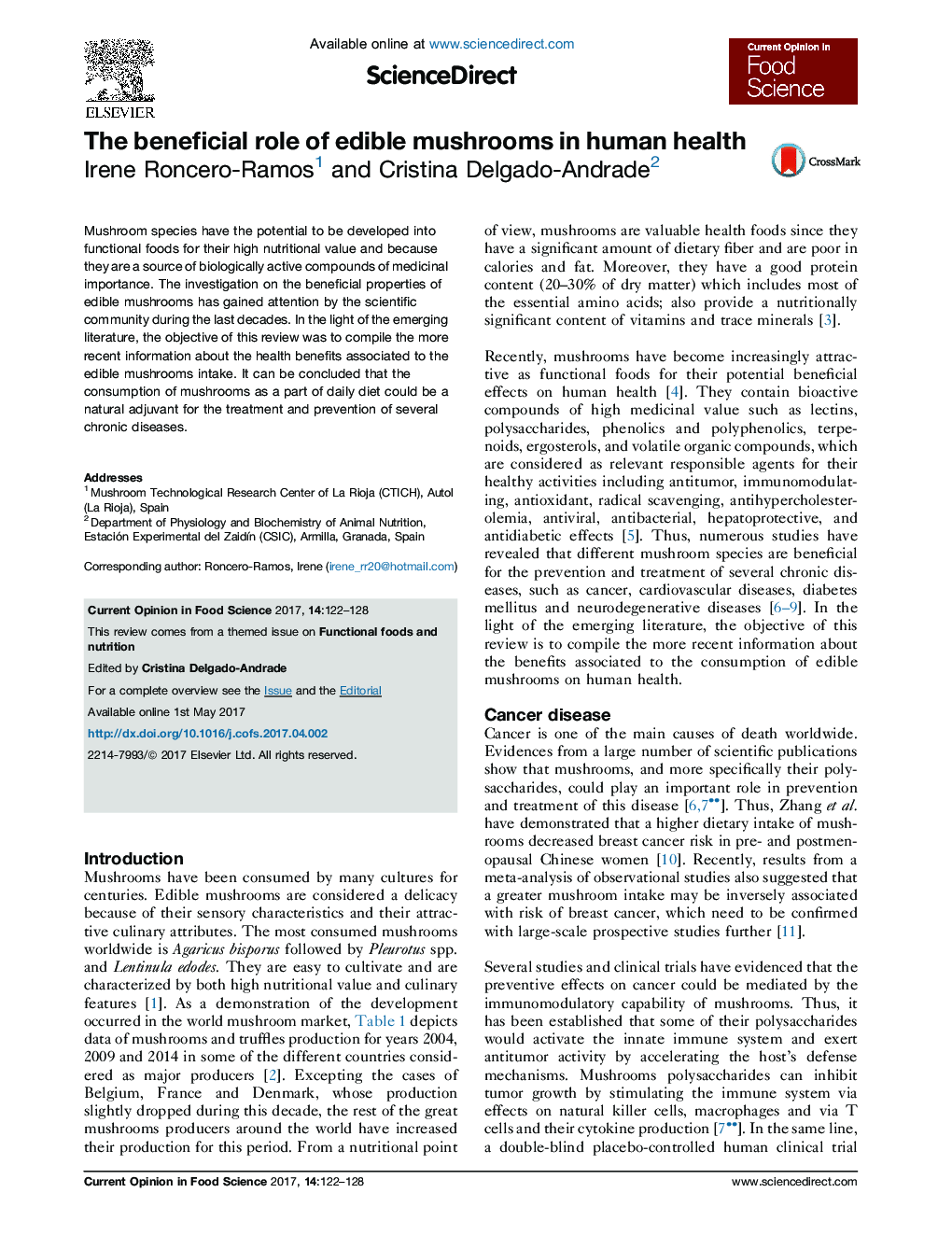 The beneficial role of edible mushrooms in human health