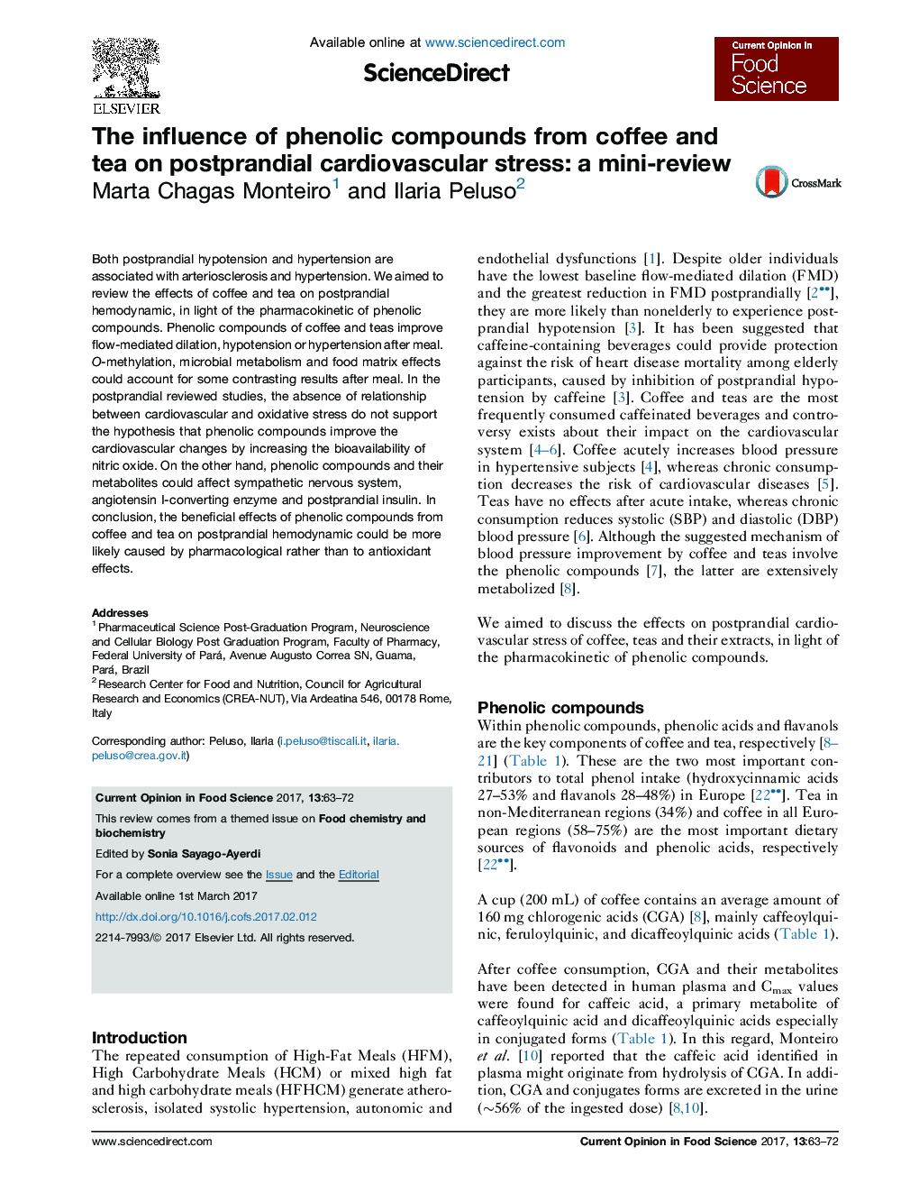 The influence of phenolic compounds from coffee and tea on postprandial cardiovascular stress: a mini-review