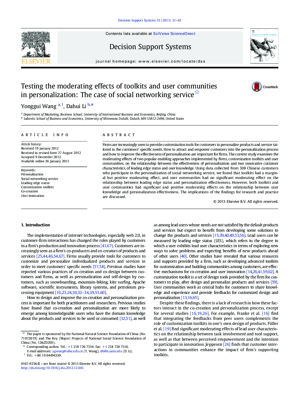 Testing the moderating effects of toolkits and user communities in personalization: The case of social networking service 