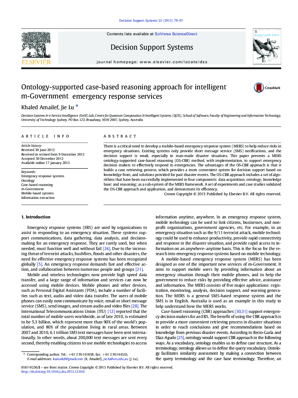 Ontology-supported case-based reasoning approach for intelligent m-Government emergency response services