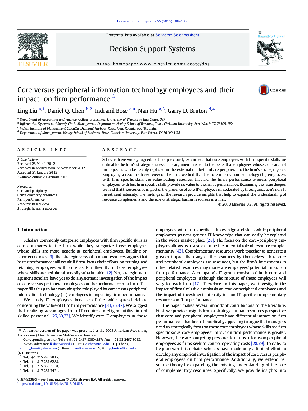 Core versus peripheral information technology employees and their impact on firm performance 