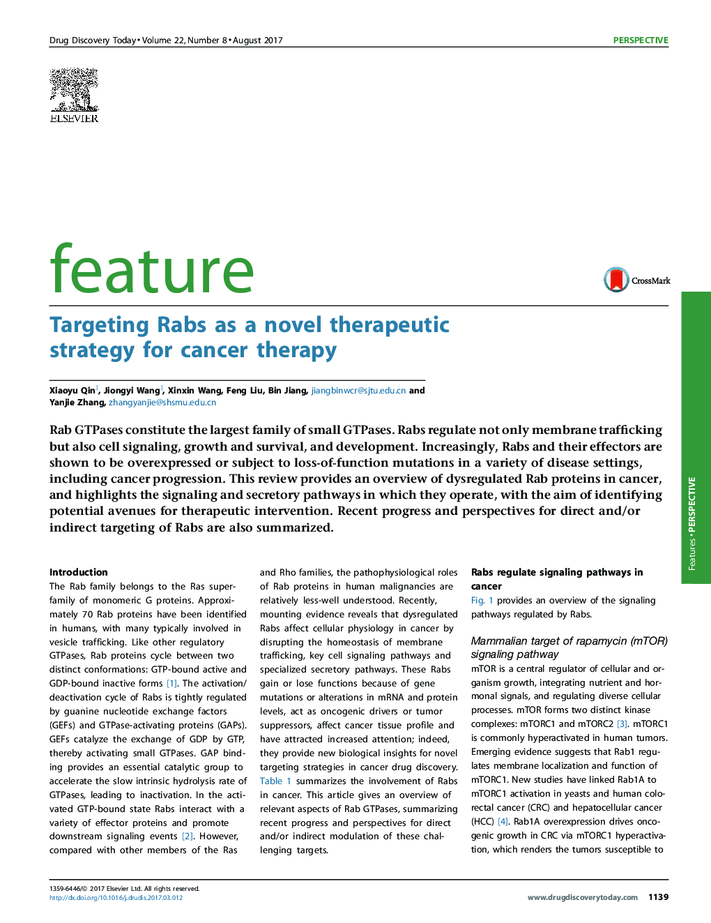 FeatureTargeting Rabs as a novel therapeutic strategy for cancer therapy