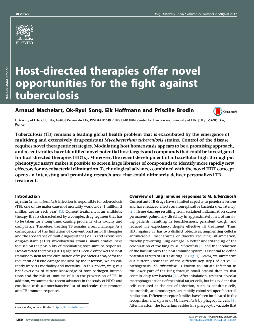 ReviewPost screenHost-directed therapies offer novel opportunities for the fight against tuberculosis