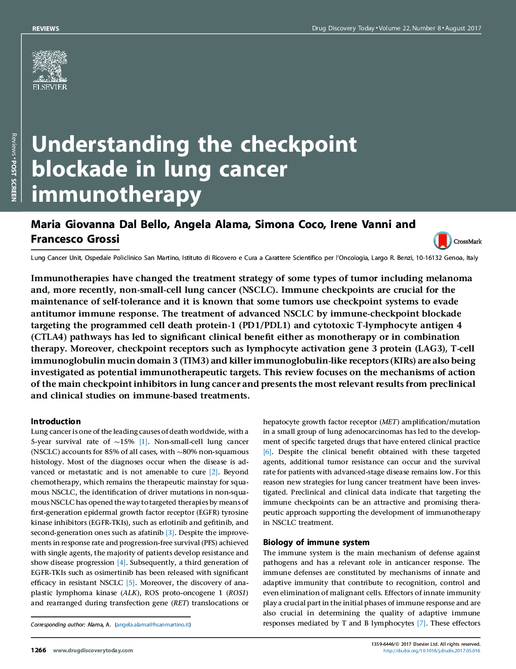 ReviewPost screenUnderstanding the checkpoint blockade in lung cancer immunotherapy