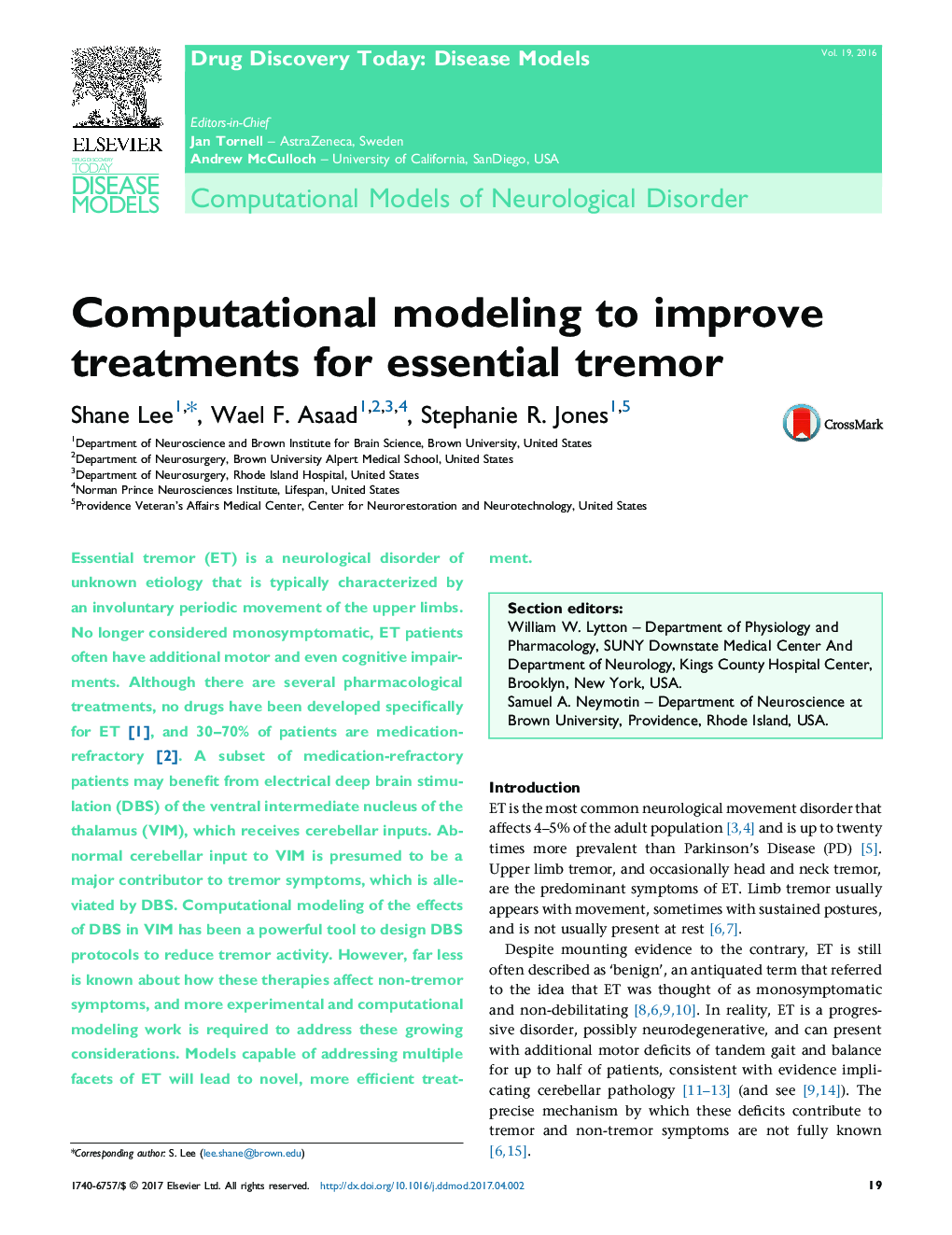 مدل های محاسباتی اختلال عصبی مغز و اعصاب برای بهبود درمان برای ترمور ضروری 
