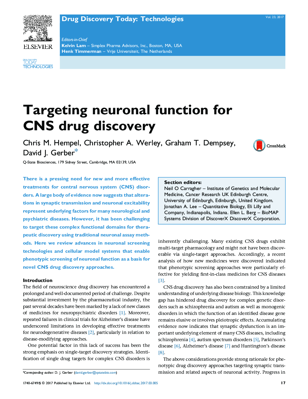 Targeting neuronal function for CNS drug discovery