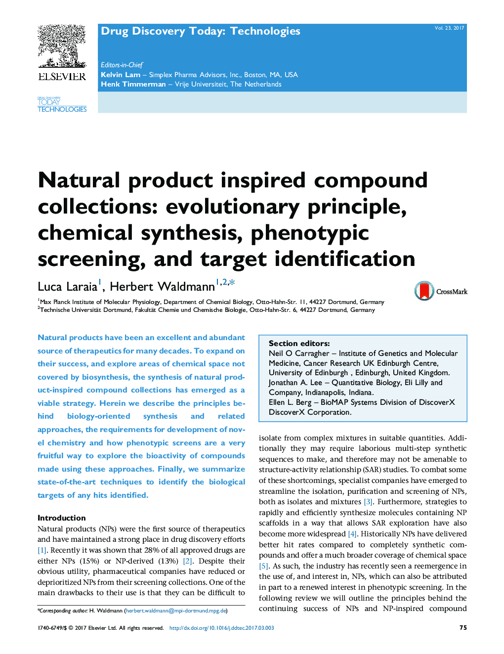 Natural product inspired compound collections: evolutionary principle, chemical synthesis, phenotypic screening, and target identification