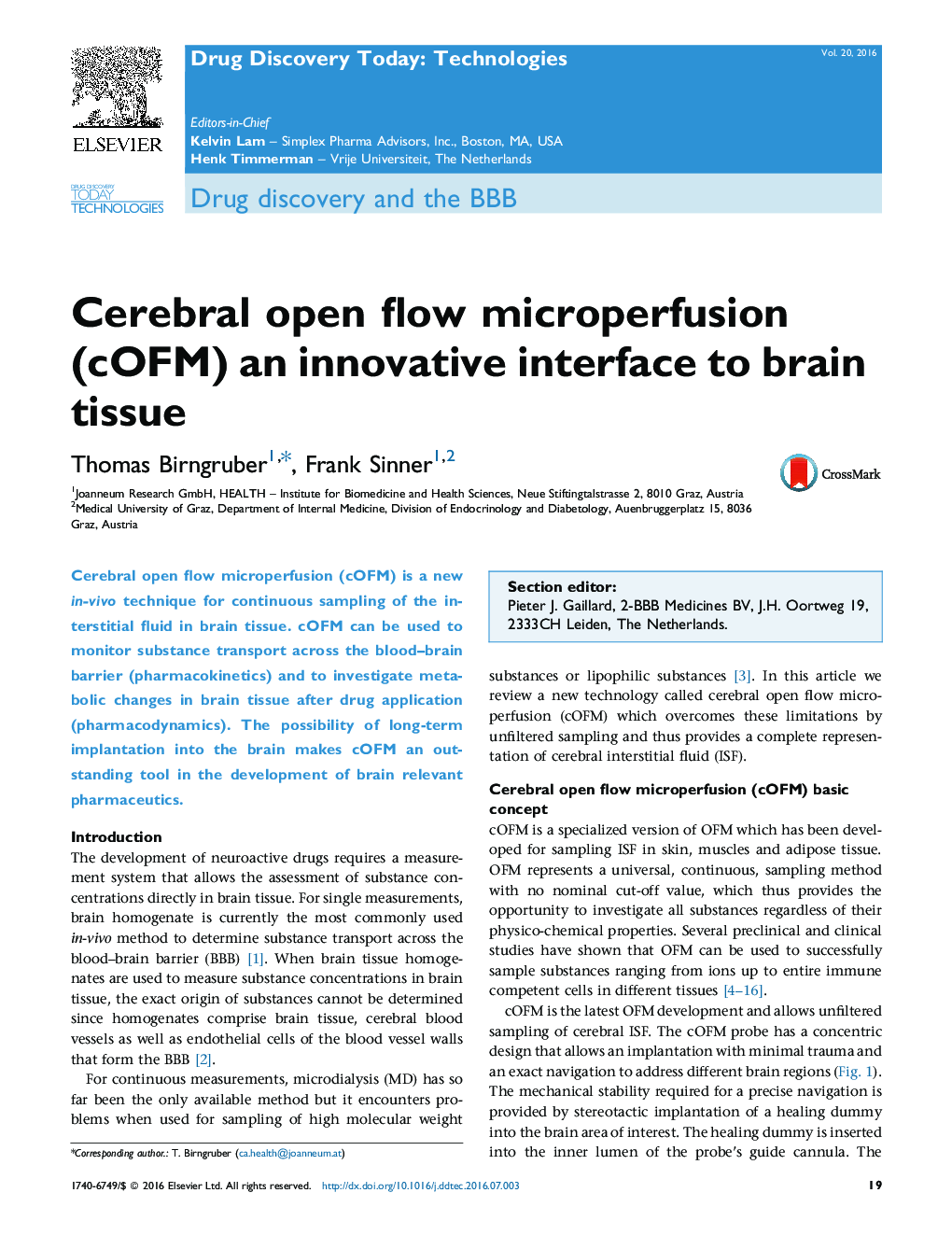 Drug discovery and the BBBCerebral open flow microperfusion (cOFM) an innovative interface to brain tissue