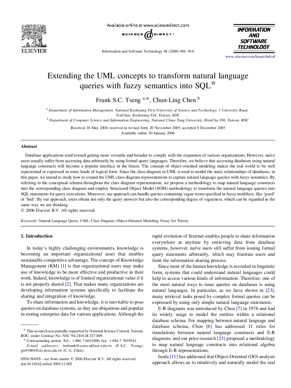 Extending the UML concepts to transform natural language queries with fuzzy semantics into SQL 