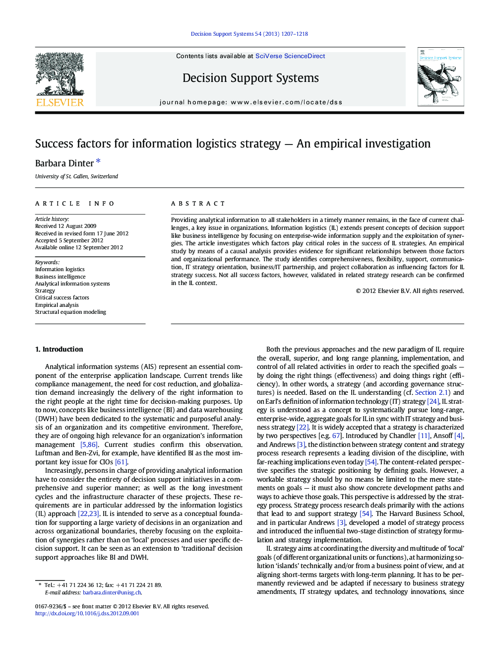 Success factors for information logistics strategy — An empirical investigation