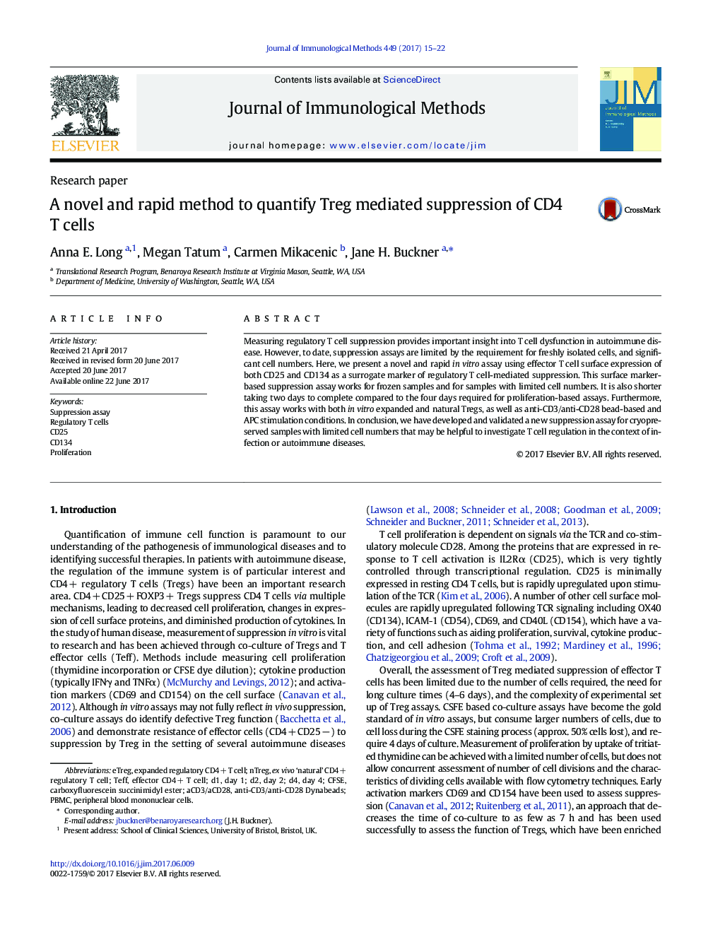 Research paperA novel and rapid method to quantify Treg mediated suppression of CD4 T cells