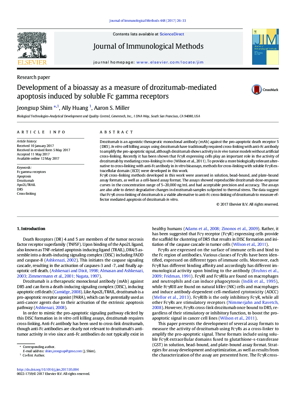Research paperDevelopment of a bioassay as a measure of drozitumab-mediated apoptosis induced by soluble Fc gamma receptors