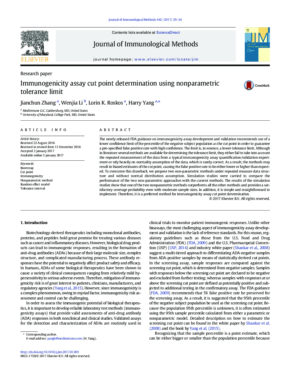 Research paperImmunogenicity assay cut point determination using nonparametric tolerance limit