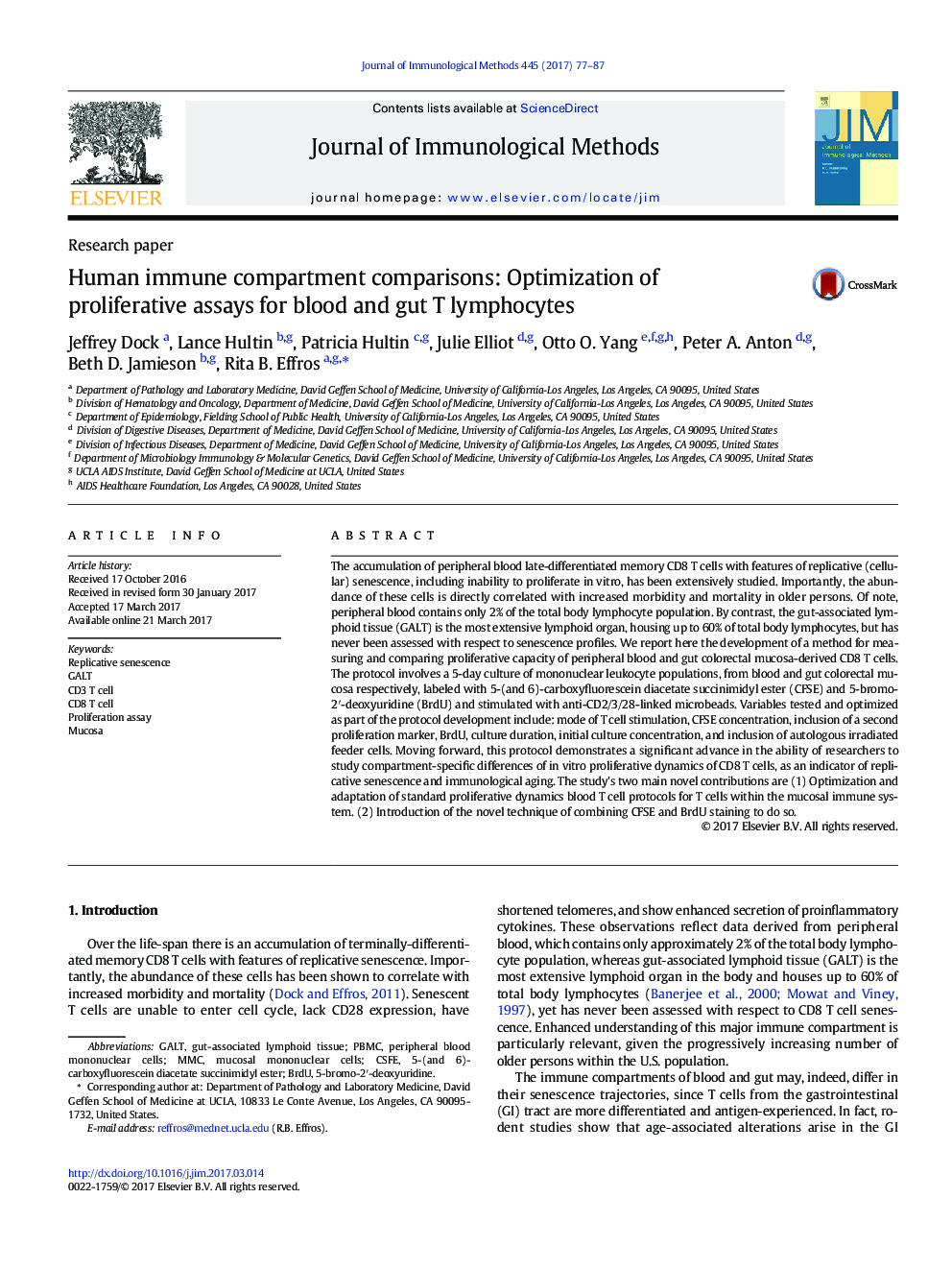 Research paperHuman immune compartment comparisons: Optimization of proliferative assays for blood and gut T lymphocytes