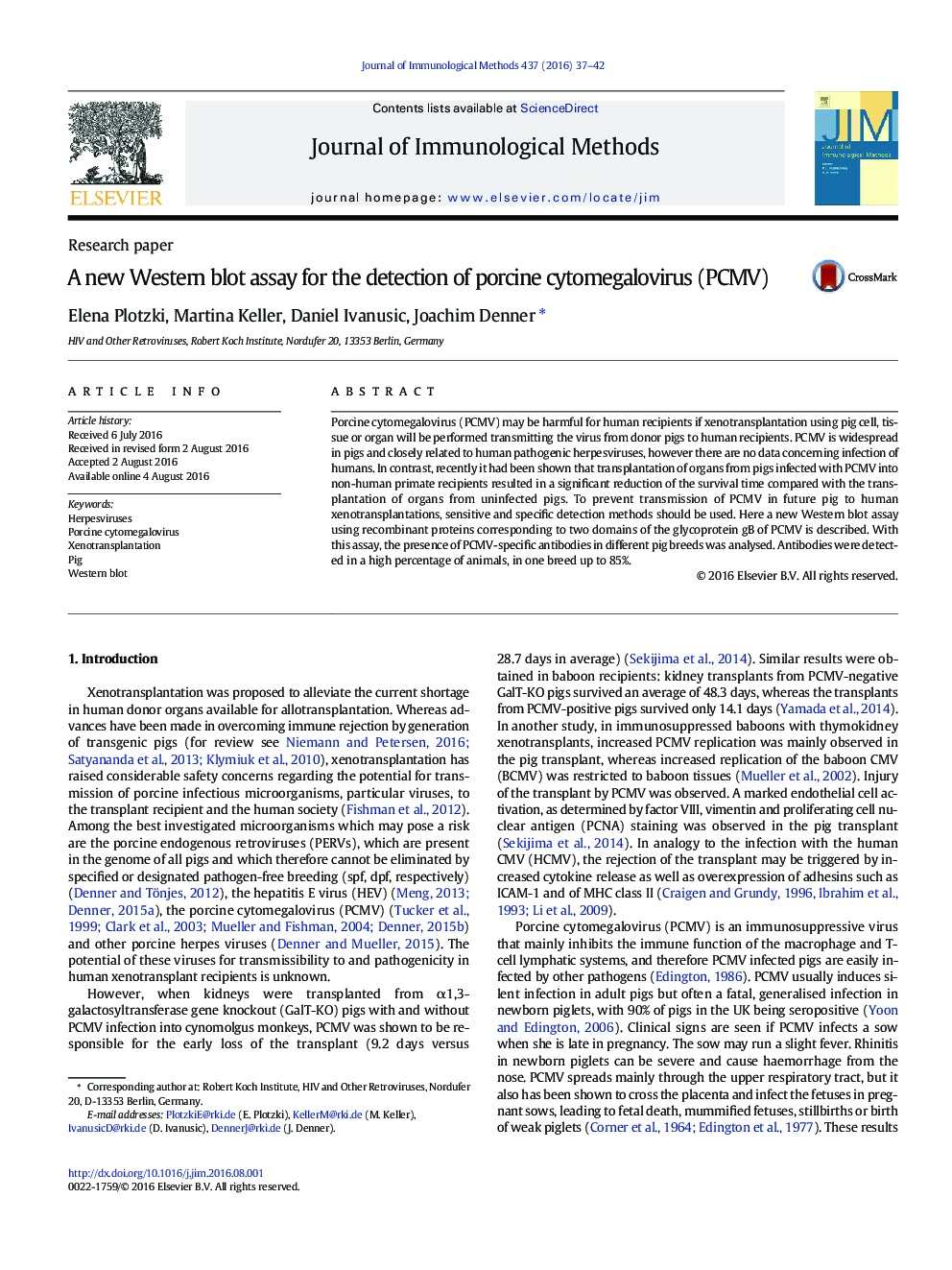 Research paperA new Western blot assay for the detection of porcine cytomegalovirus (PCMV)