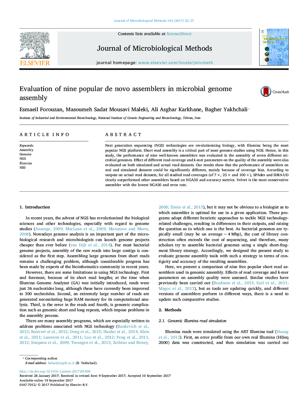 Evaluation of nine popular de novo assemblers in microbial genome assembly