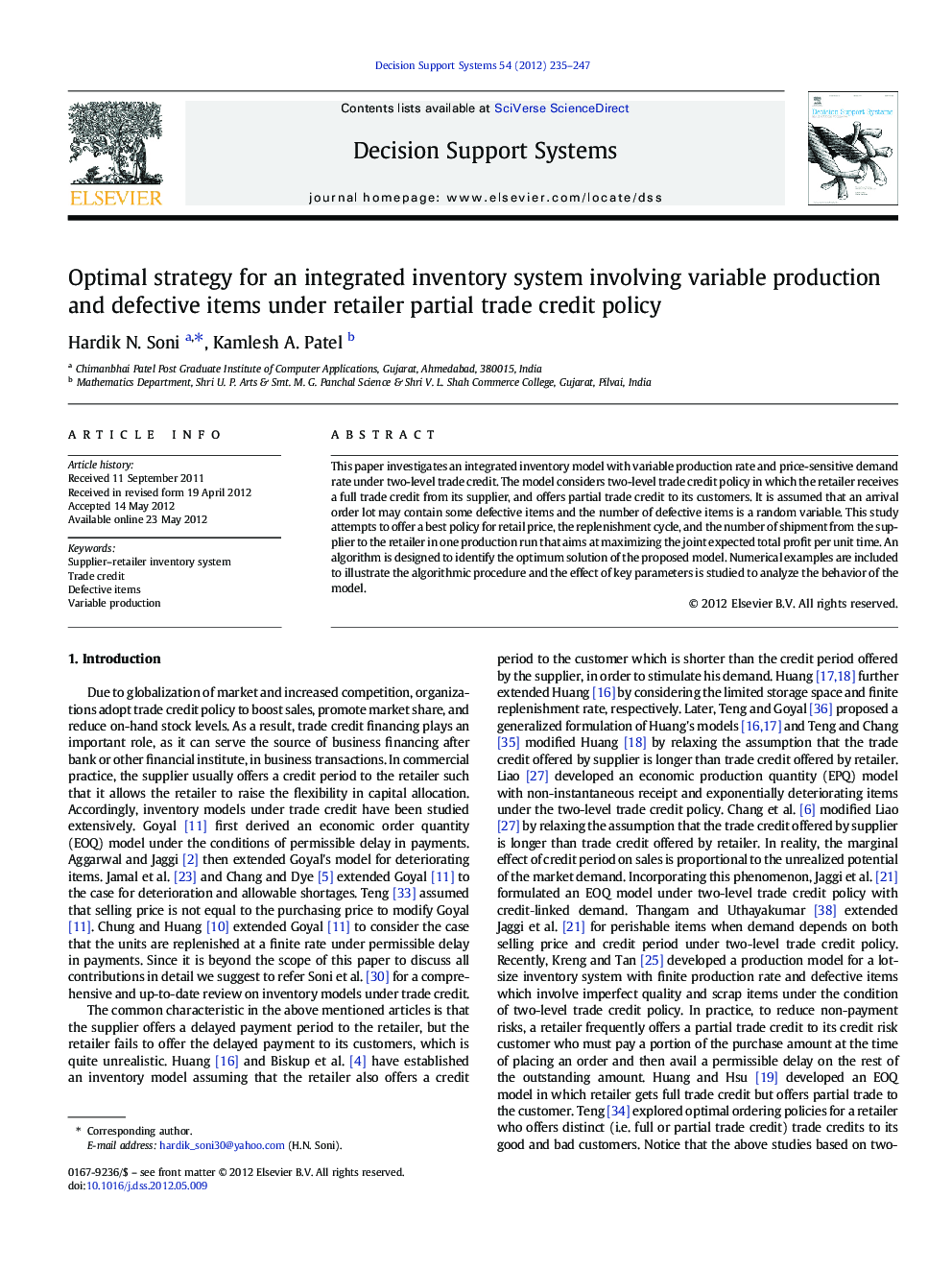 Optimal strategy for an integrated inventory system involving variable production and defective items under retailer partial trade credit policy