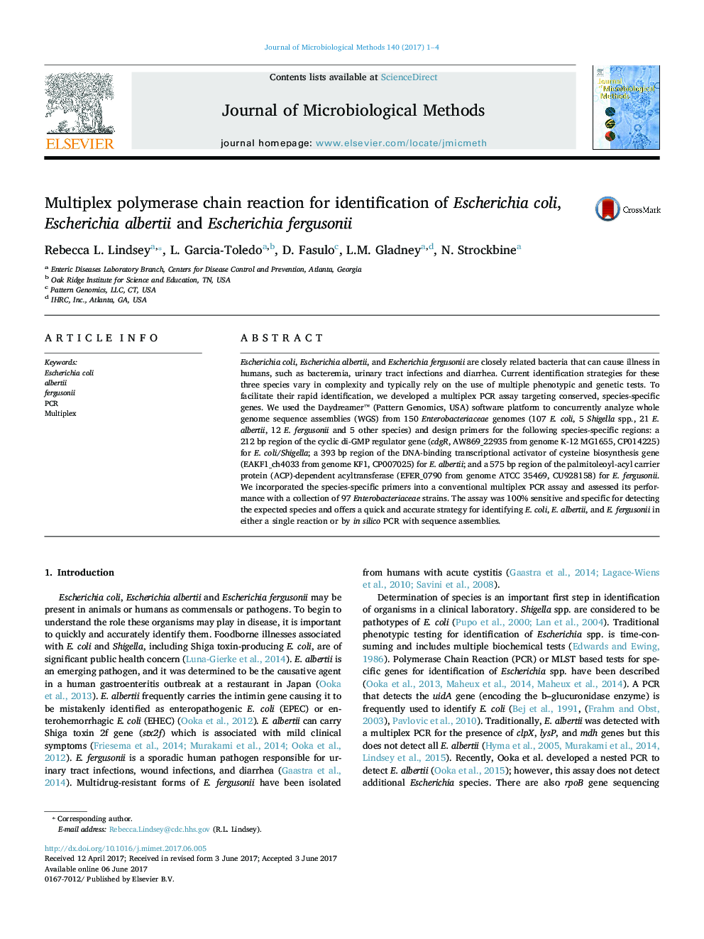 Multiplex polymerase chain reaction for identification of Escherichia coli, Escherichia albertii and Escherichia fergusonii