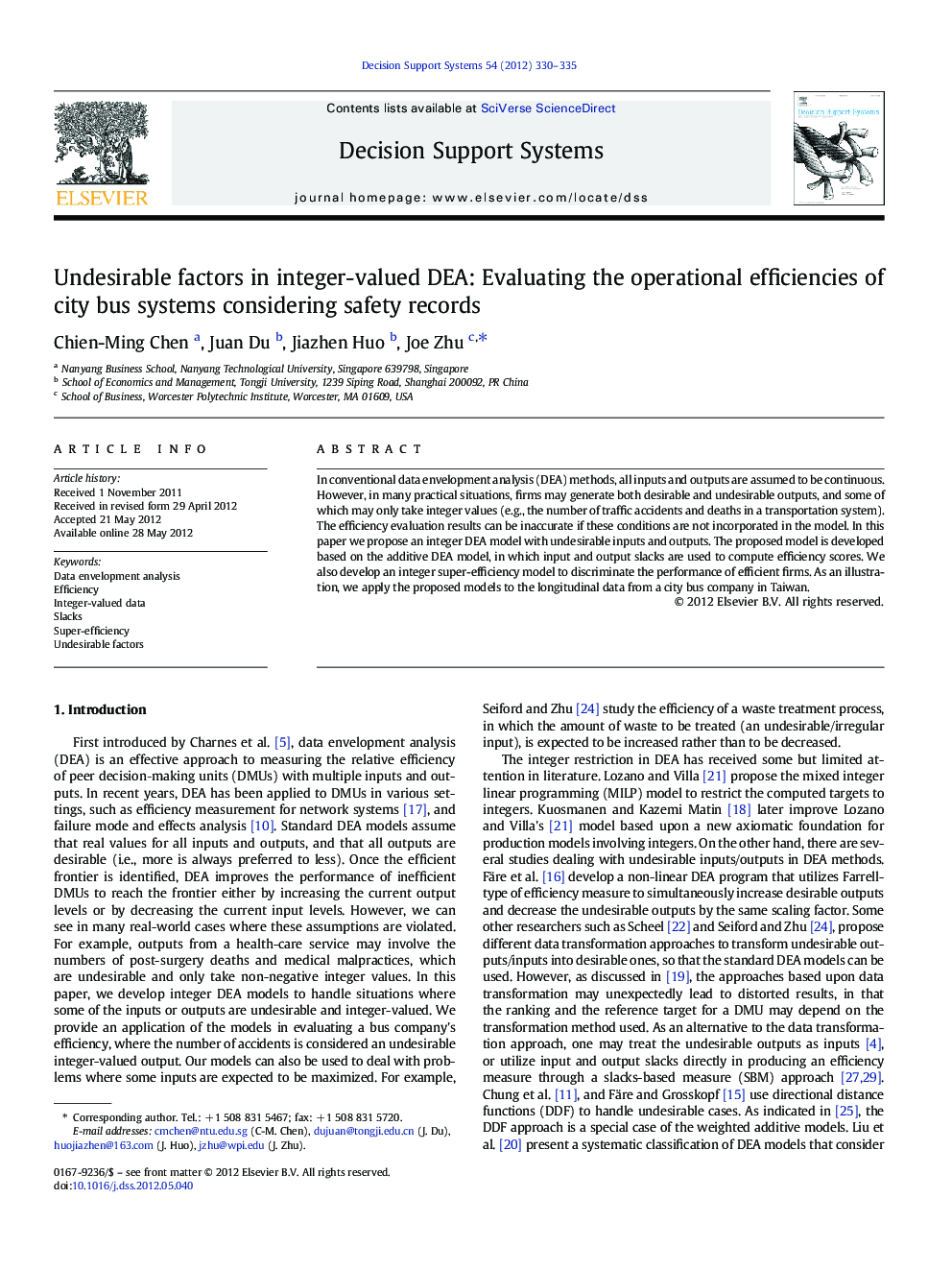 Undesirable factors in integer-valued DEA: Evaluating the operational efficiencies of city bus systems considering safety records
