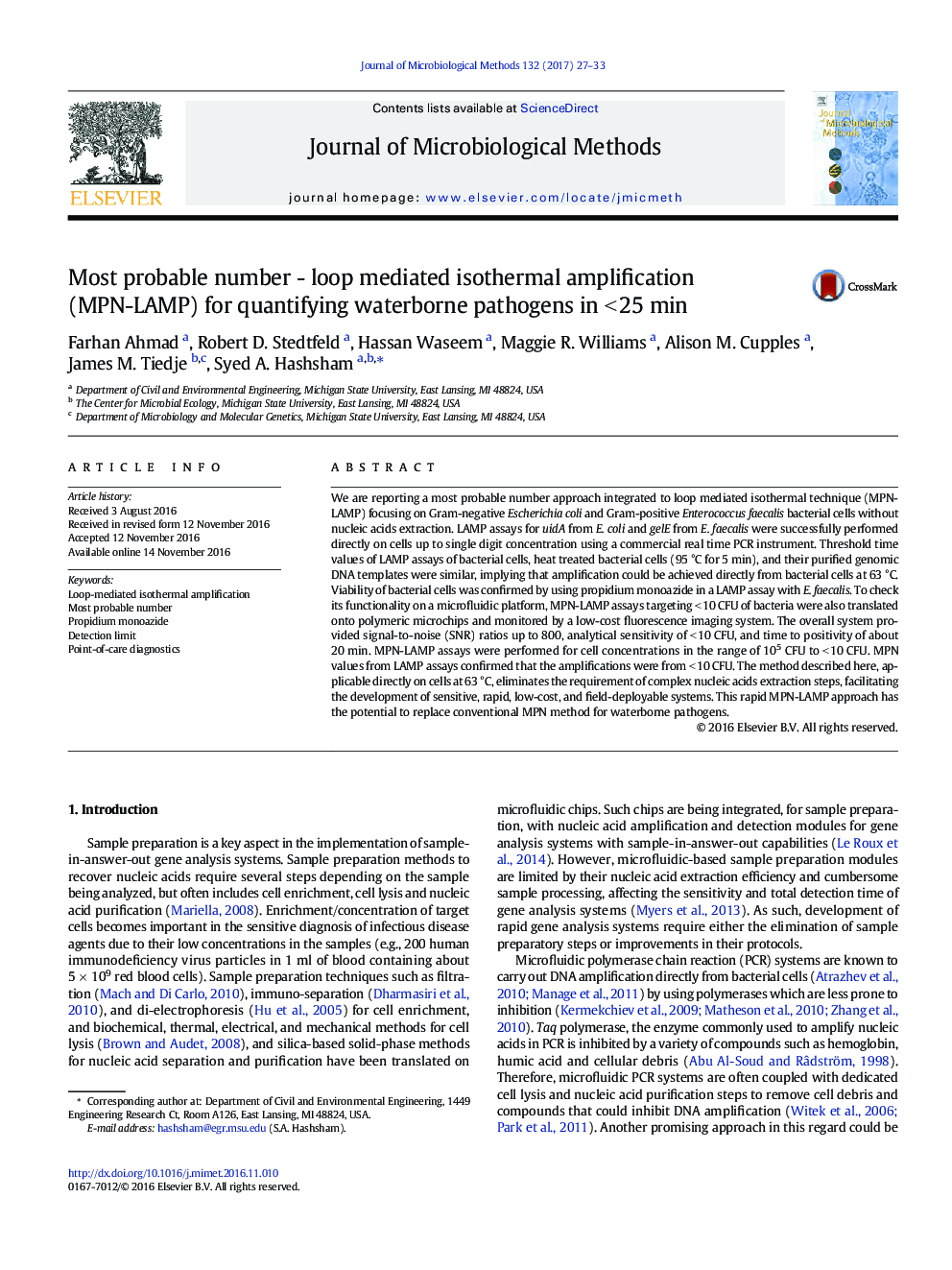 Most probable number - loop mediated isothermal amplification (MPN-LAMP) for quantifying waterborne pathogens in <Â 25Â min