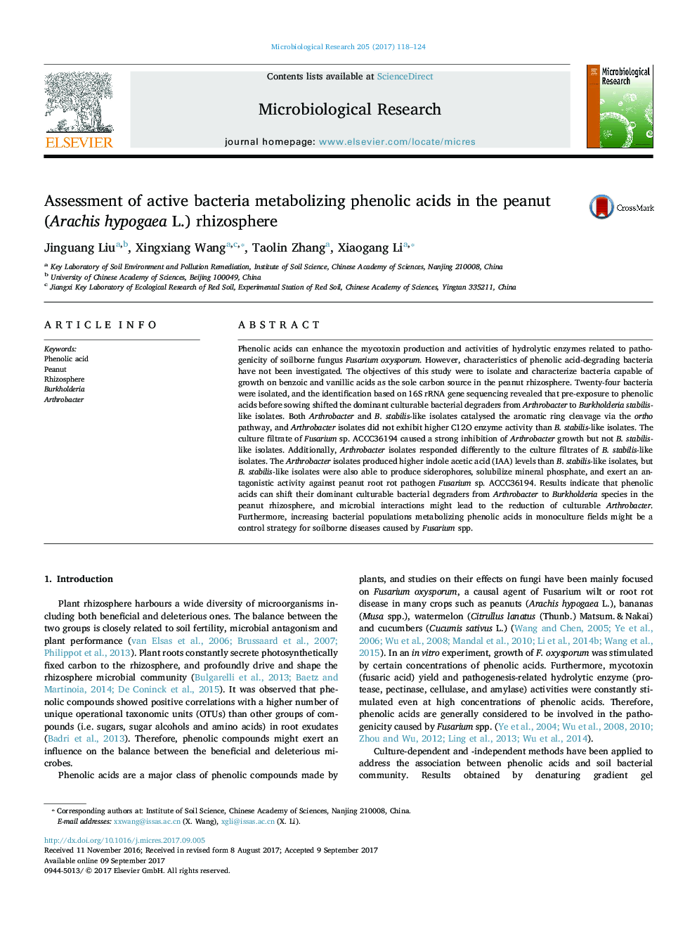 Assessment of active bacteria metabolizing phenolic acids in the peanut (Arachis hypogaea L.) rhizosphere