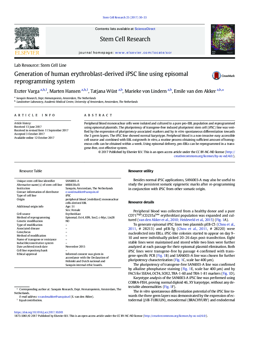 Generation of human erythroblast-derived iPSC line using episomal reprogramming system