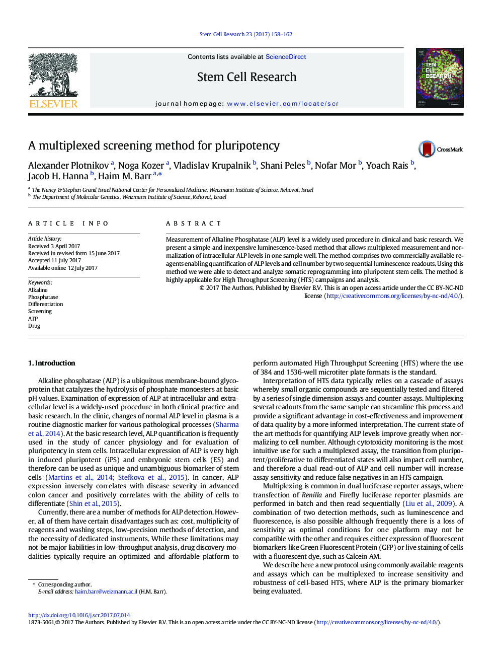 A multiplexed screening method for pluripotency