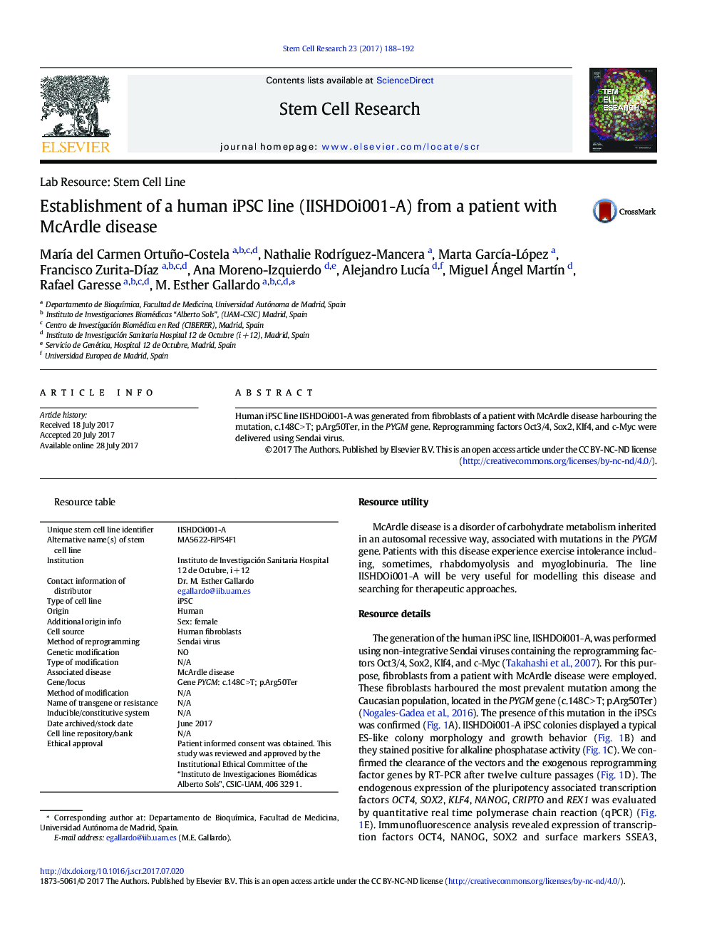 Establishment of a human iPSC line (IISHDOi001-A) from a patient with McArdle disease