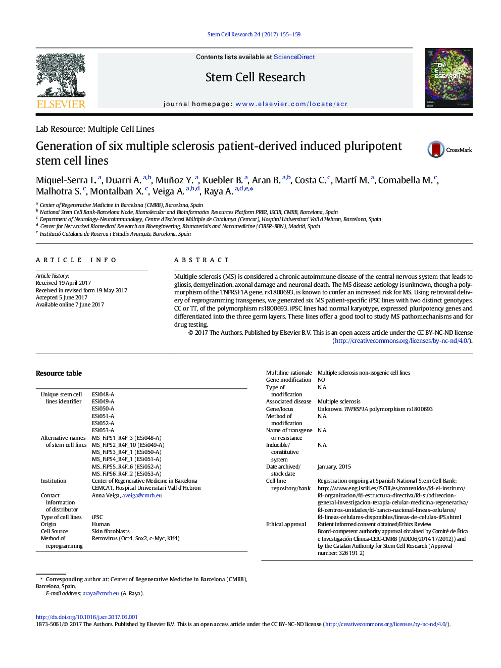 Generation of six multiple sclerosis patient-derived induced pluripotent stem cell lines