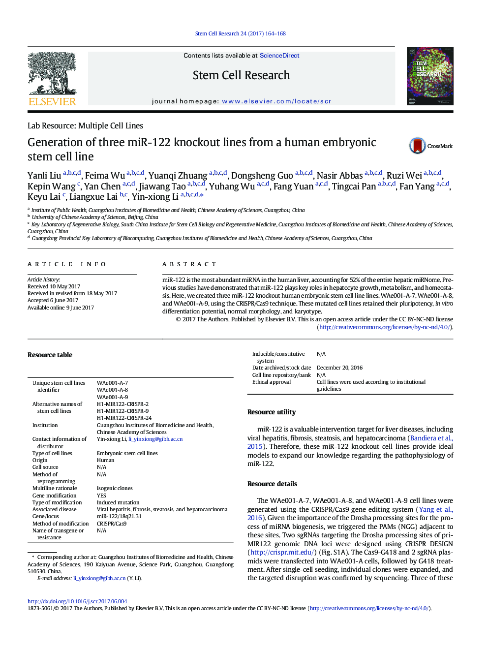 Generation of three miR-122 knockout lines from a human embryonic stem cell line