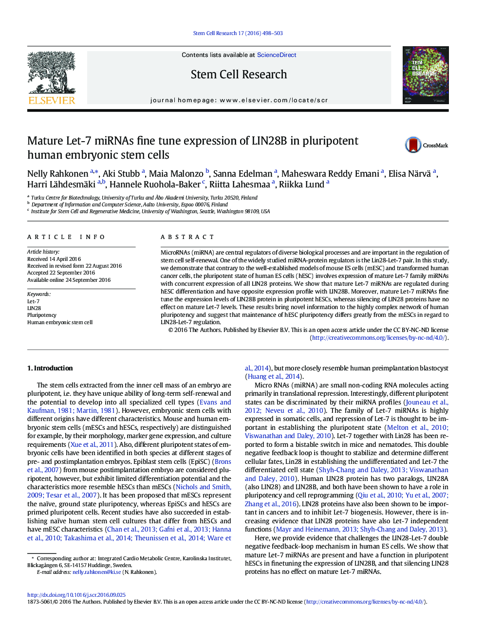 Mature Let-7 miRNAs fine tune expression of LIN28B in pluripotent human embryonic stem cells