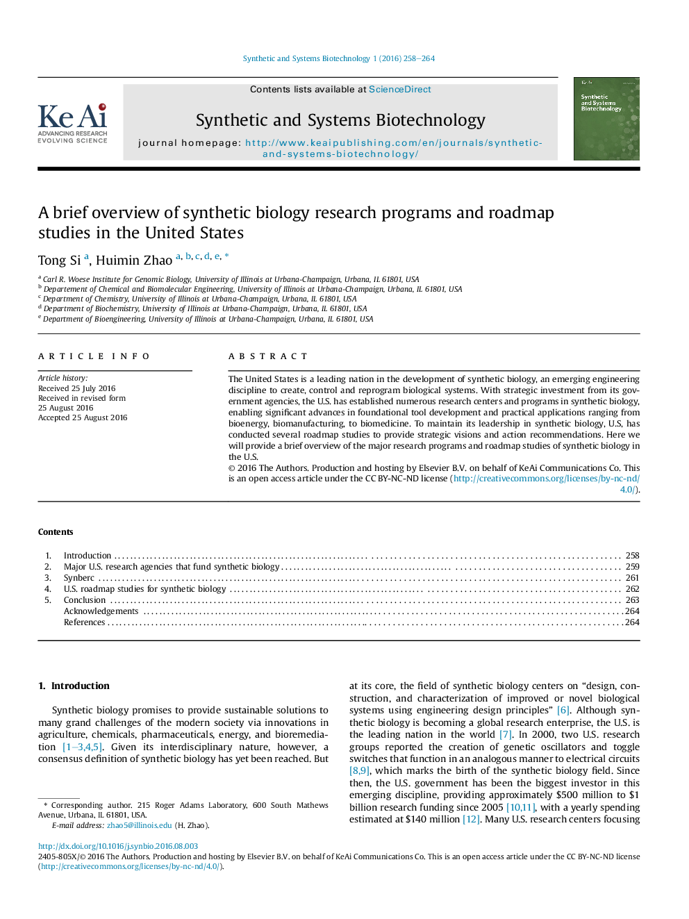 A brief overview of synthetic biology research programs and roadmap studies in the United States