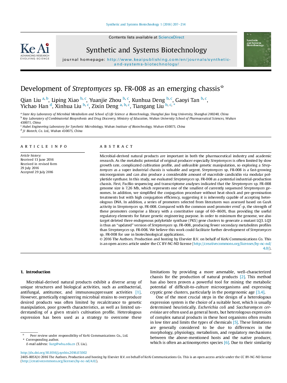 Development of Streptomyces sp. FR-008 as an emerging chassis